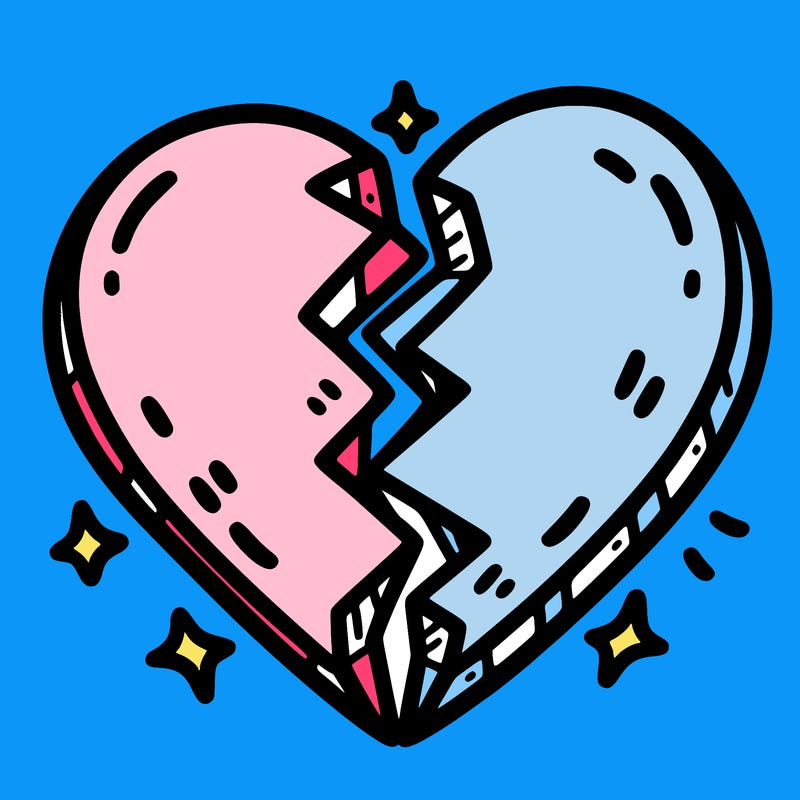 split in half heart
