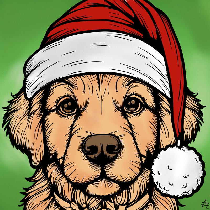 realistic dog with a christmas hat
