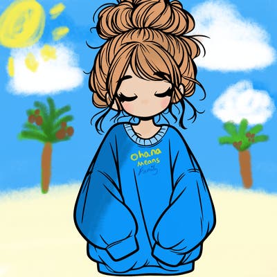 girl with baggy sweatshirt and messy bun