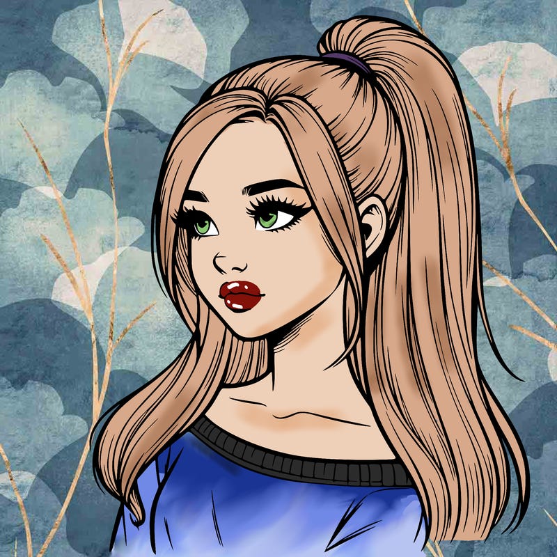 realistic girl with a high ponytail