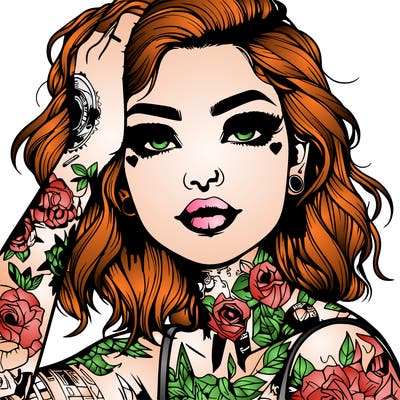 realistic girl with tattoos all over