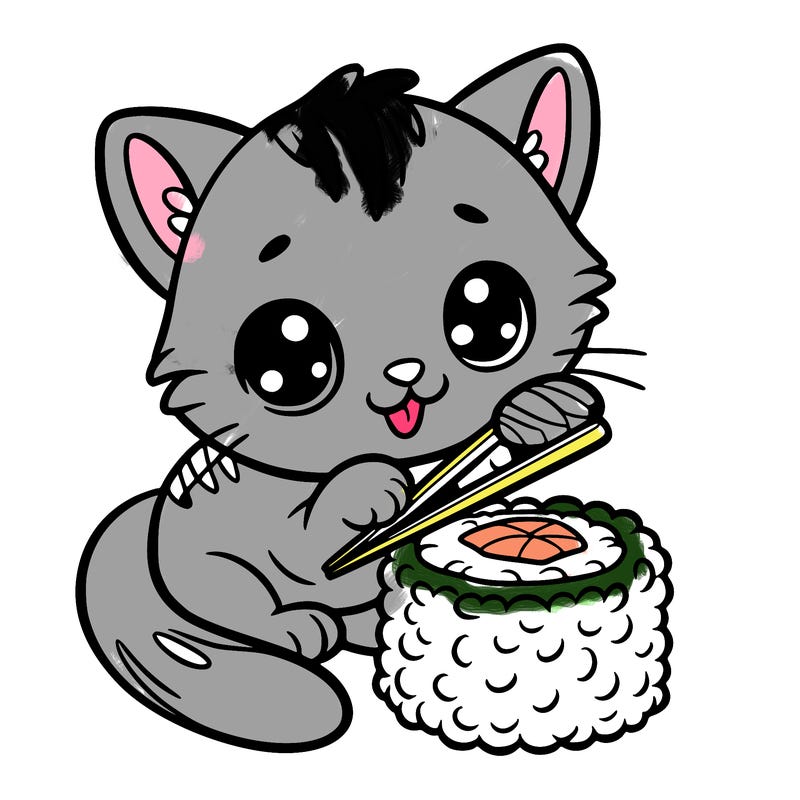 kitten playing with sushi