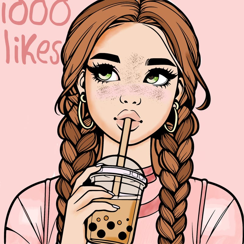 realistic girl with braided hair drinking boba