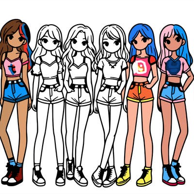 a group of girls wearing crop tops and shorts