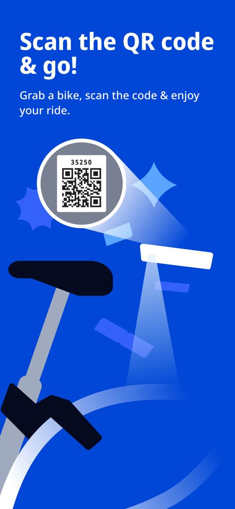 アンロックしてライドを開始するためにnextbikeのQRコードをスキャンする方法を示すグラフィックイラスト