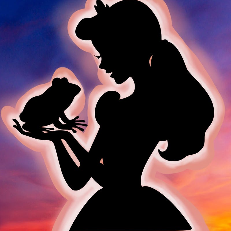 a shadow of a princess holding a frog realistic