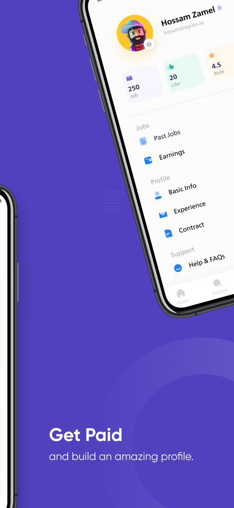 Ogram - Find Part Time Jobs - Ogram app worker profile dashboard displaying job history and earnings