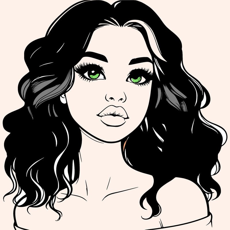 realistic girl with wavy hair and lips