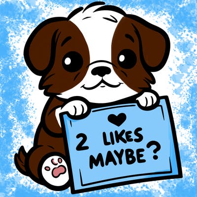 a puppy holding a sign that says 2 likes maybe?