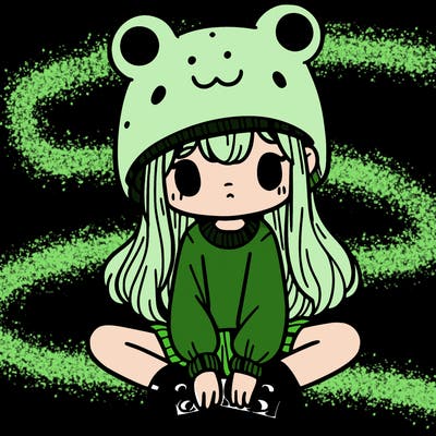 a girl wearing a frog hat and some frog socks