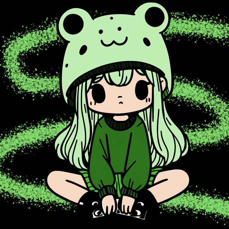 a girl wearing a frog hat and some frog socks