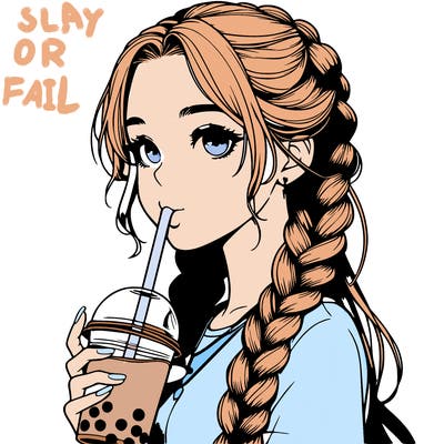 realistic girl with braided hair drinking boba