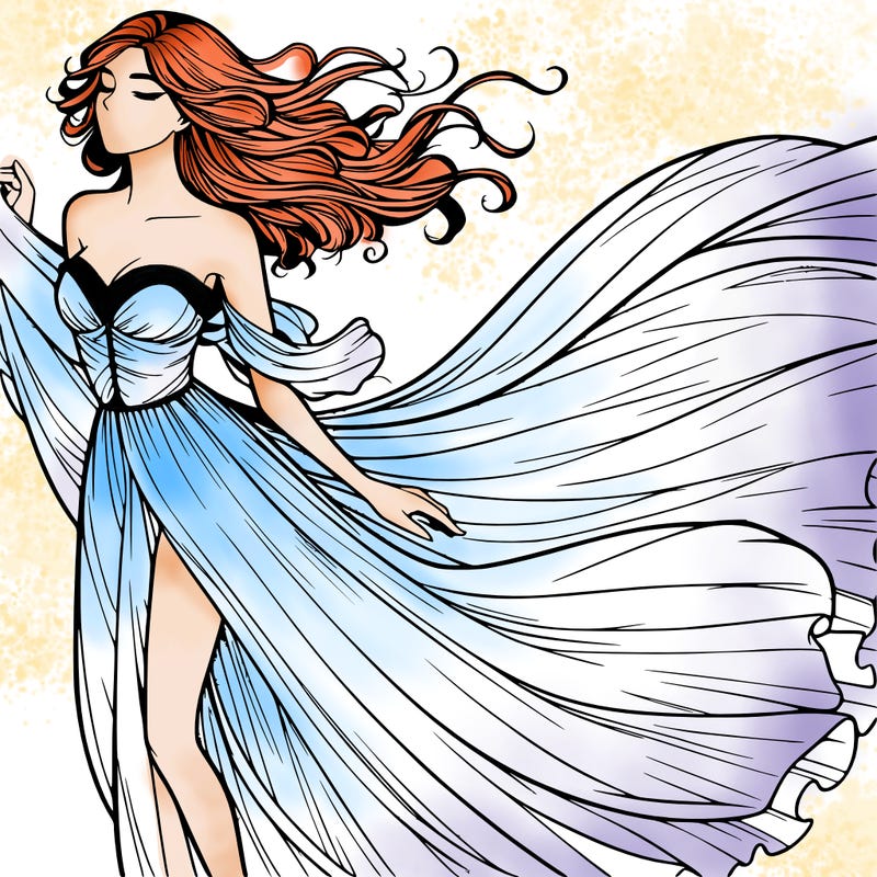 realistic woman in dress flowing the the wind