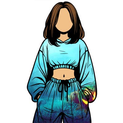 realistic girl faceless with baggy pants and a crop top