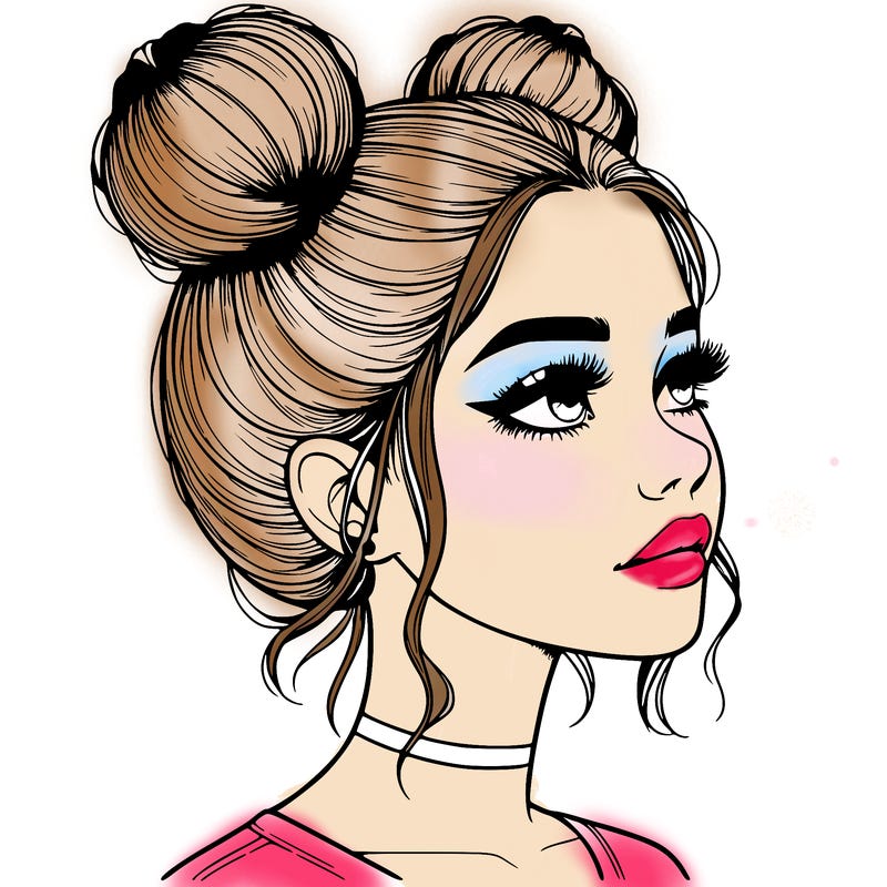 realistic girl with buns on the top of her head
