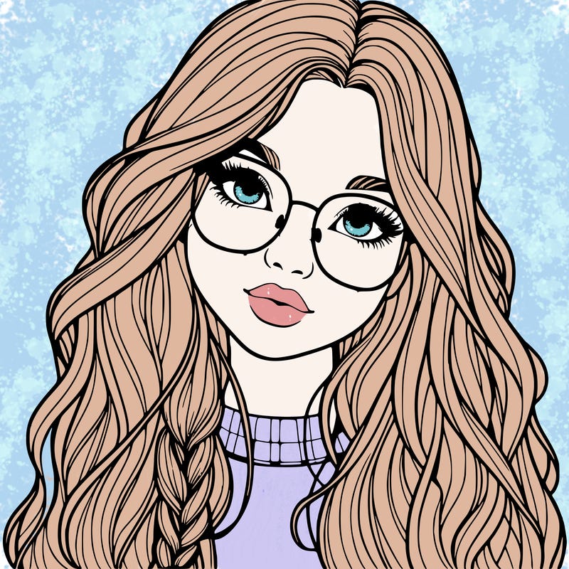 girl with long hair and freckles and glasses realistic