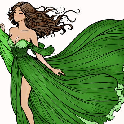 realistic woman in dress flowing the the wind
