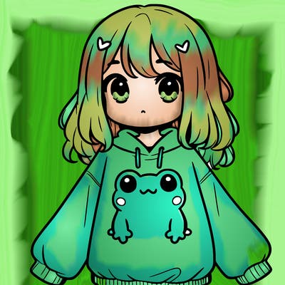 girl wearing frogging sweatshirt