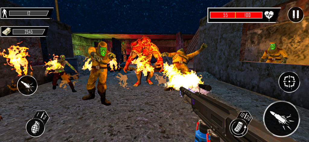 Zombie Graveyard Gun Shooting - First-person perspective of shooting waves of zombies in a dark industrial environment