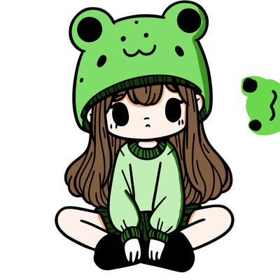 a girl wearing a frog hat and some frog socks