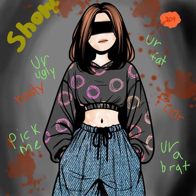realistic girl faceless with baggy pants and a crop top