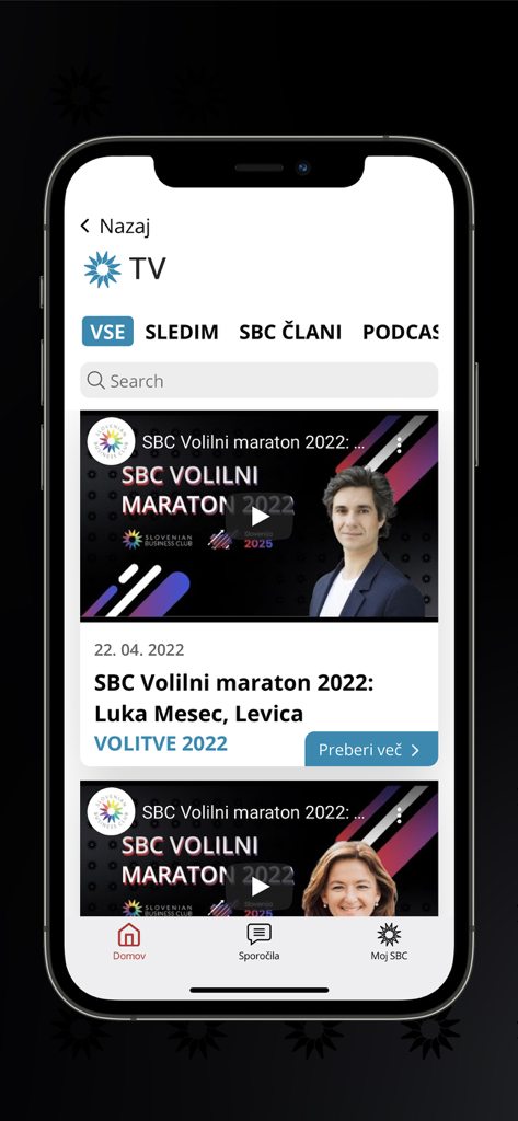 SBCA - La sección multimedia de la aplicación SBCA que muestra entrevistas en video y noticias empresariales