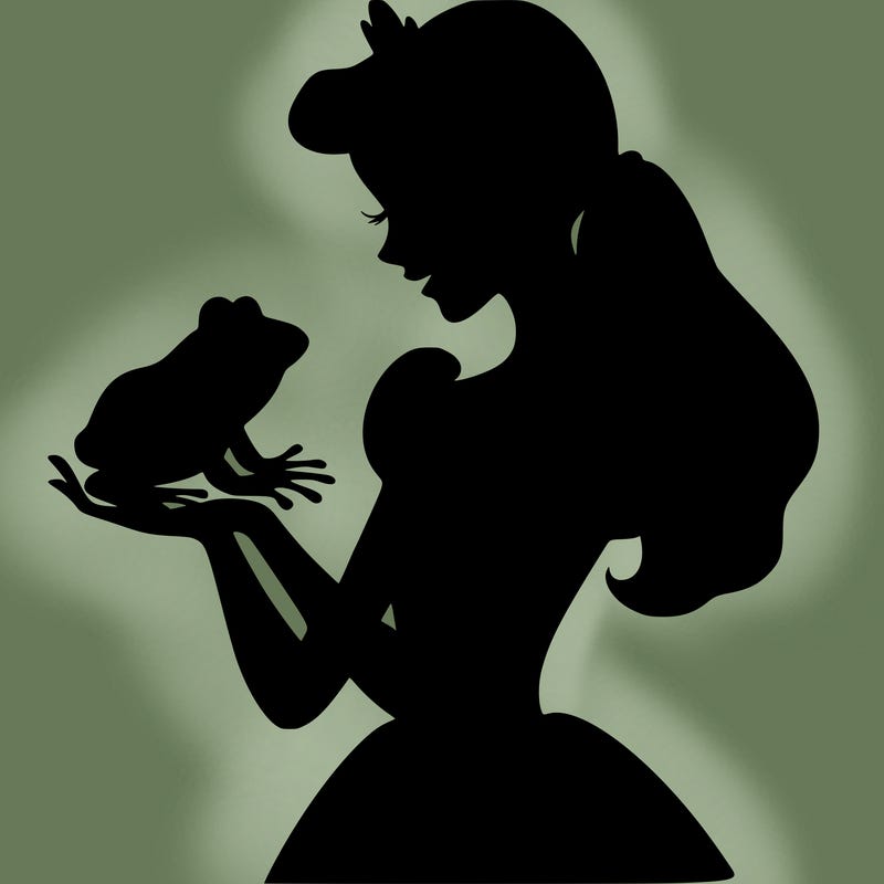 a shadow of a princess holding a frog realistic