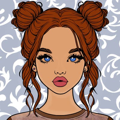 realistic girl with two buns in hair and lips