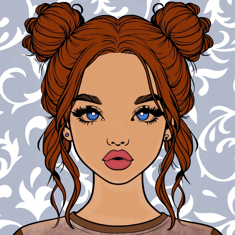 realistic girl with two buns in hair and lips