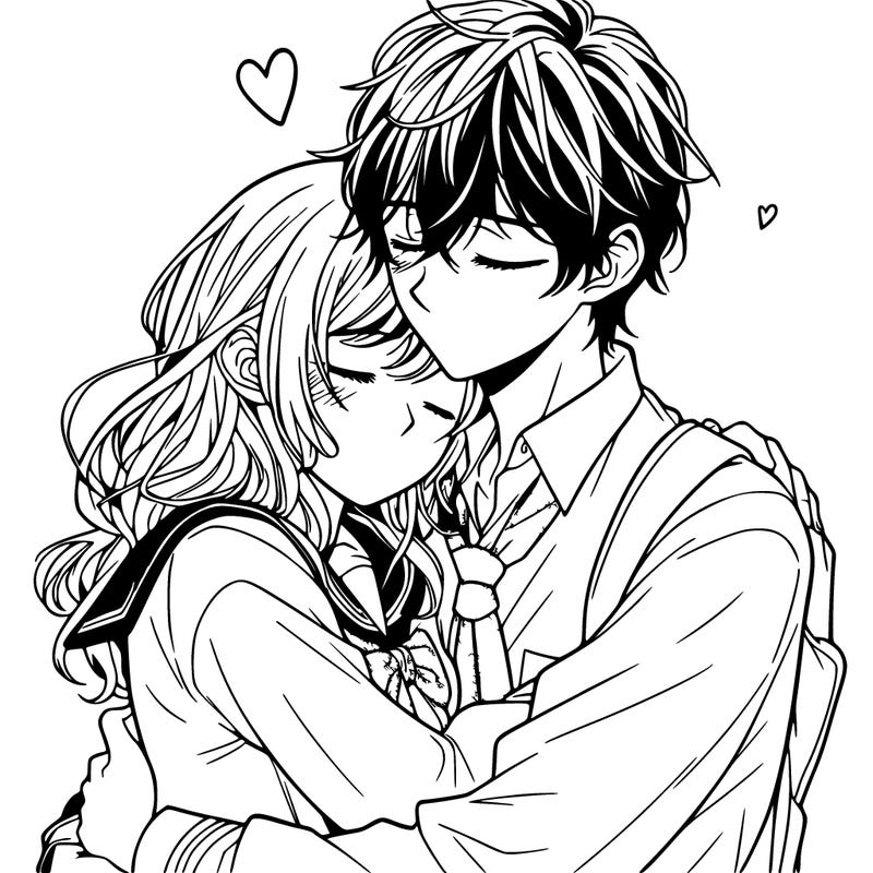 a manga couple hugging