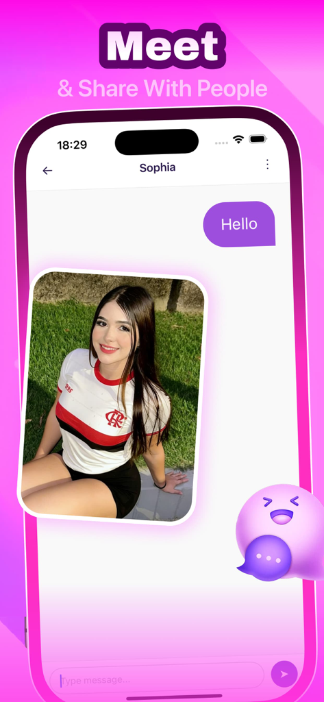 Enamr - Enamr app chat interface featuring a user profile photo and social messaging options