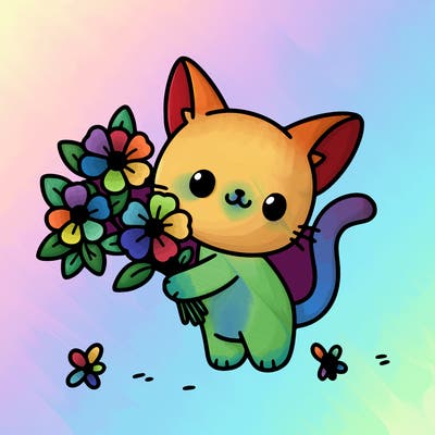 cat holding flowers