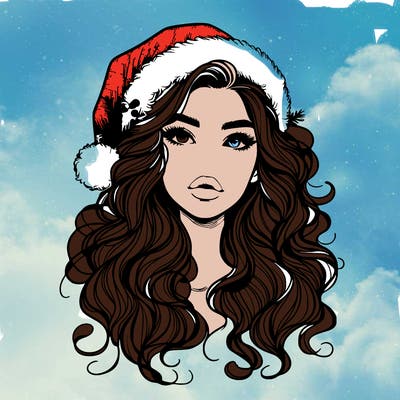 realistic christmas girl with wavy hair and lips