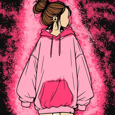 realistic girl with a oversized sweatshirt on and a bun