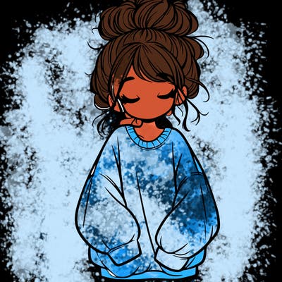 girl with baggy sweatshirt and messy bun