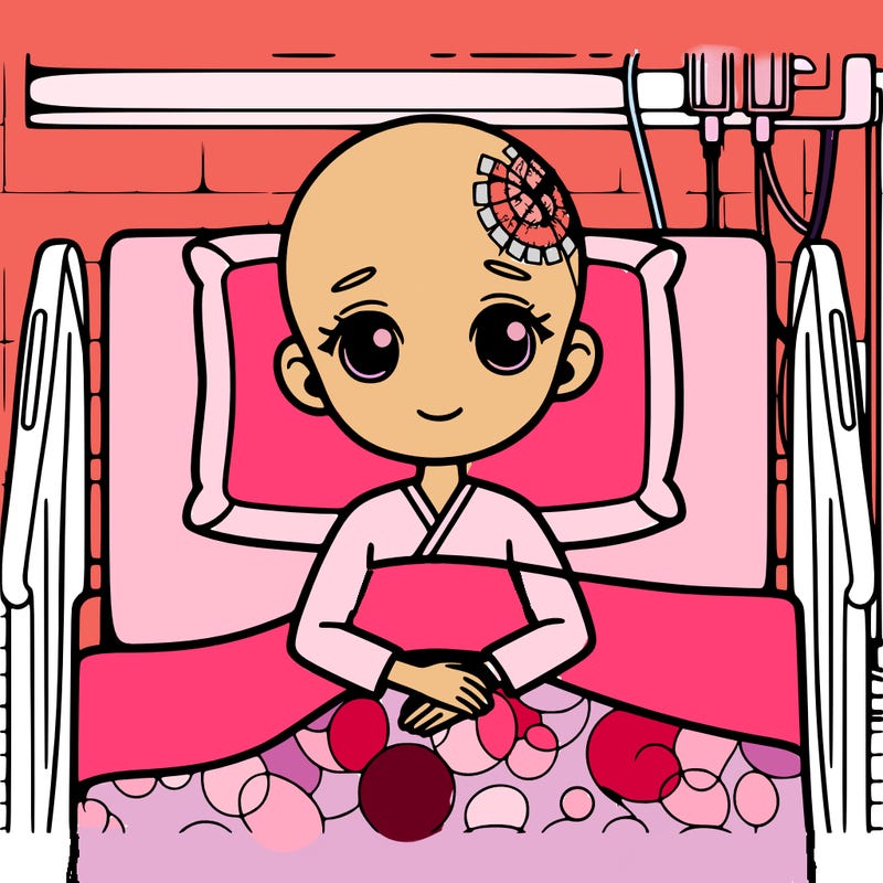 girl in hospital bed with no hair and cancer realistic