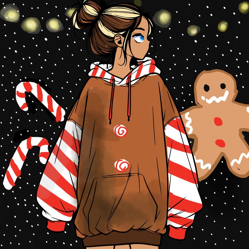 realistic girl with a oversized sweatshirt on and a bun