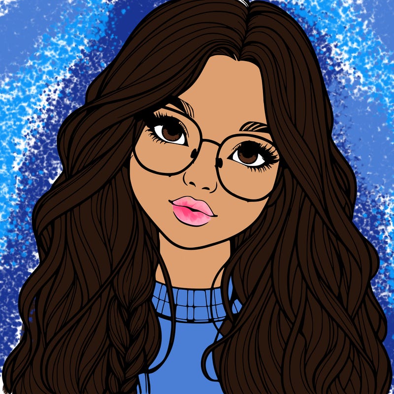girl with long hair and freckles and glasses realistic