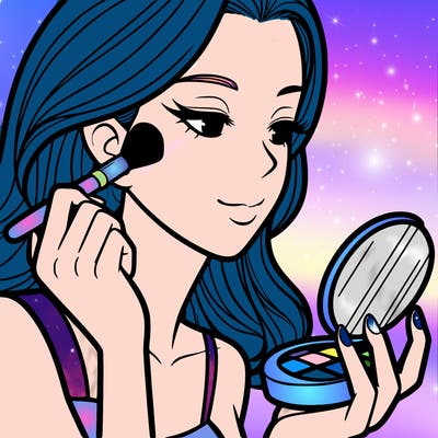 little girl putting on makeup