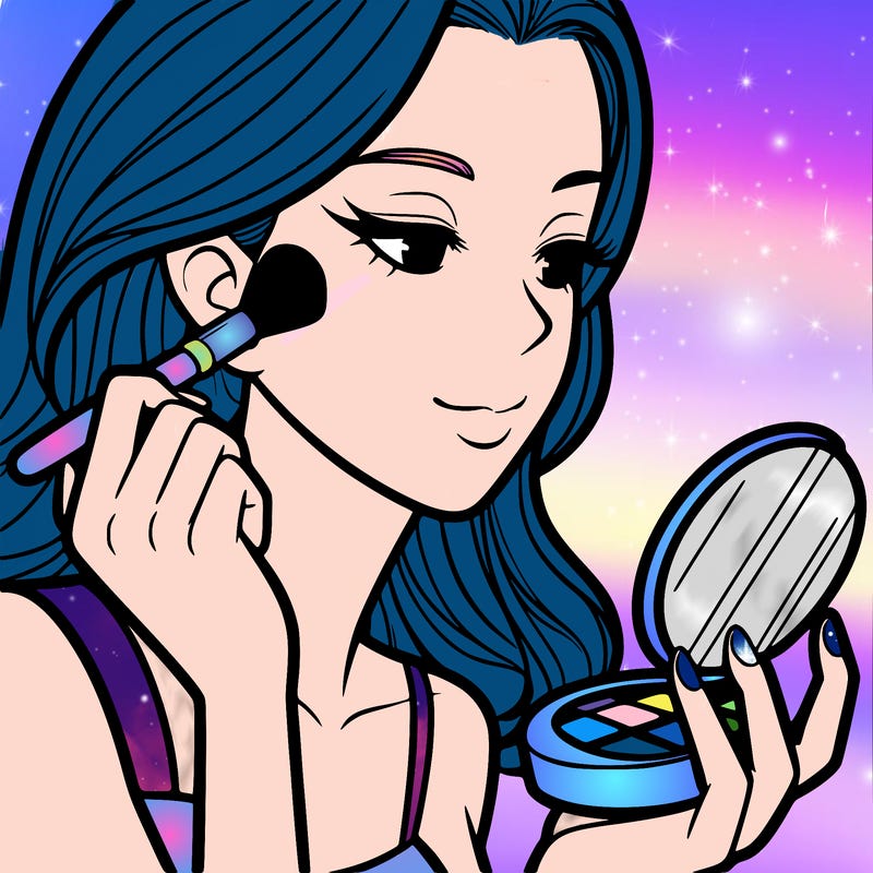 little girl putting on makeup