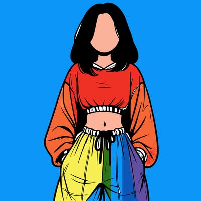 realistic girl faceless with baggy pants and a crop top