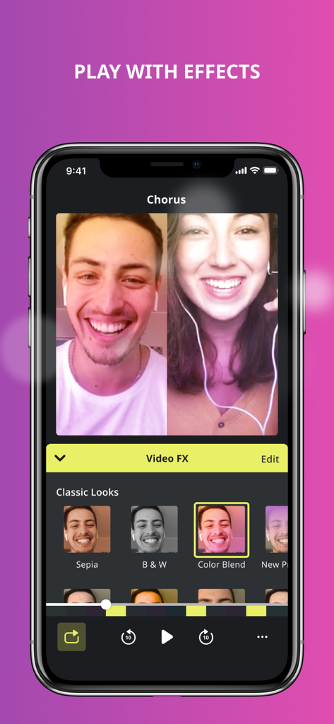 Style Studio by Smule - Interfaz de la app Style Studio de Smule mostrando la aplicación de efectos de video a una interpretación de canto