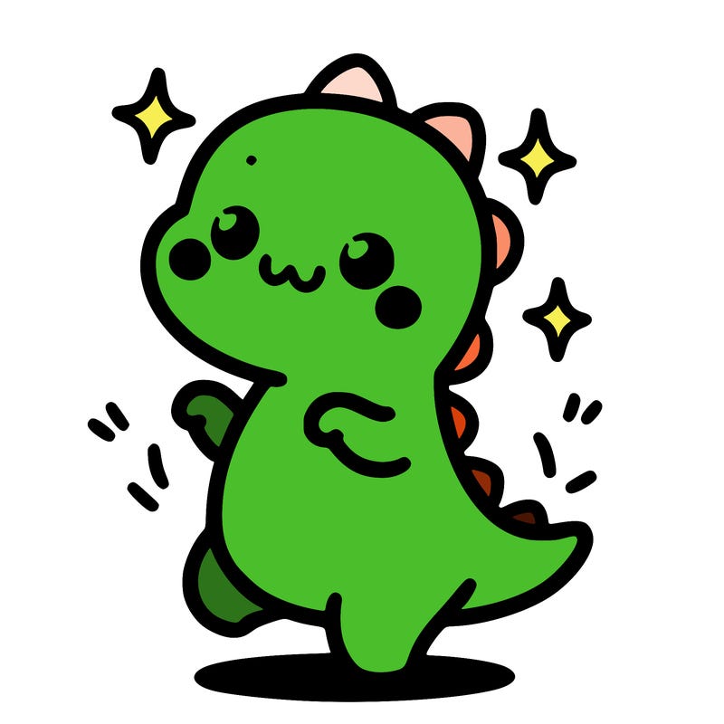 a kawaii dinosaur dancing