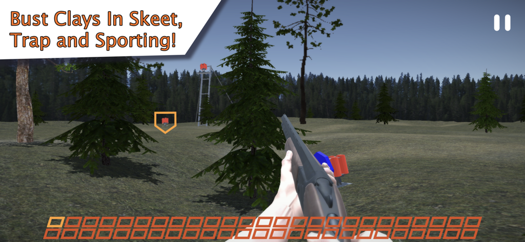First person shotgun view in a clay shooting simulation game