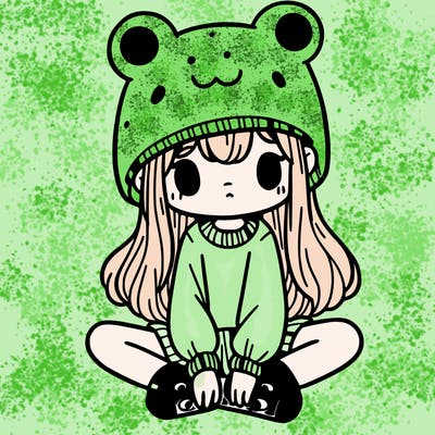 a girl wearing a frog hat and some frog socks
