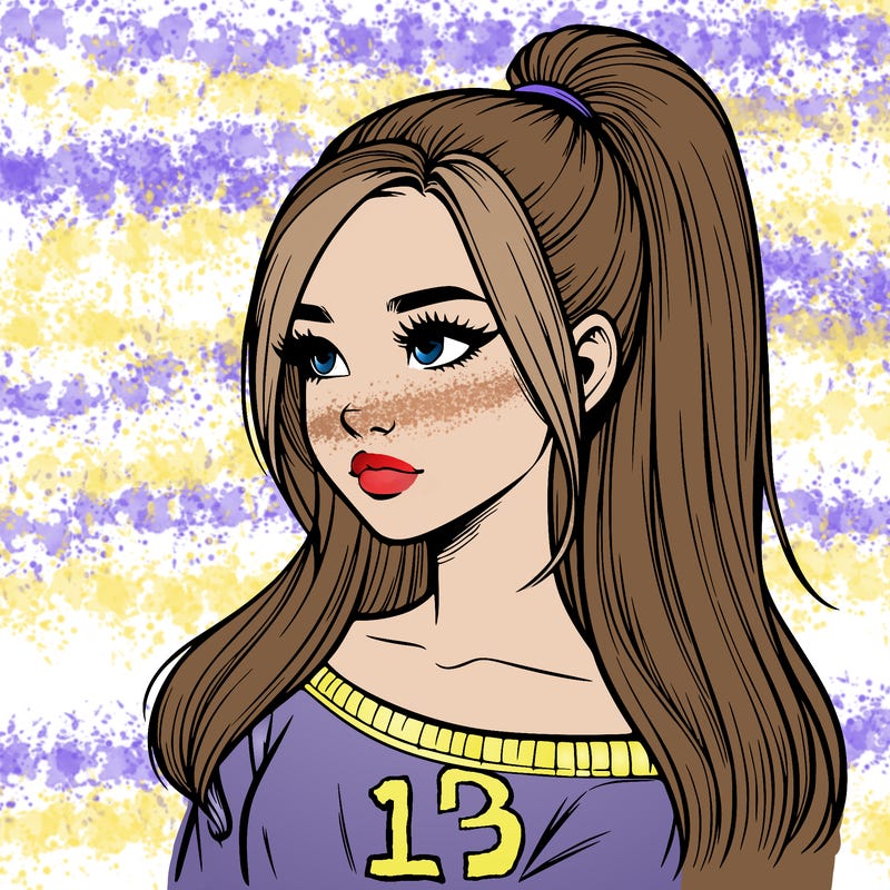 realistic girl with a high ponytail