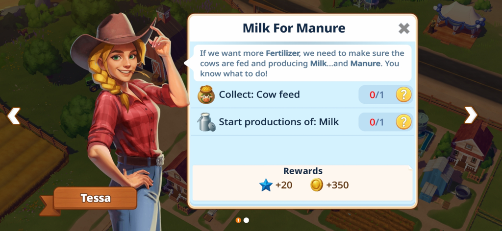 Big Farm Homestead - Tessa presentando una misión llamada Leche para estiércol en Big Farm Homestead.