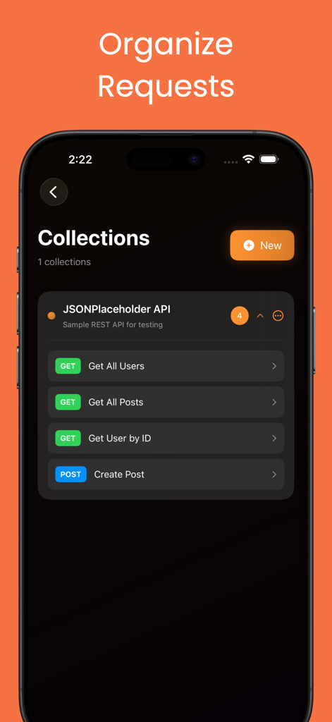Postmon - Rest API Client - Postmon app interface showing organized API request collections on an iPhone
