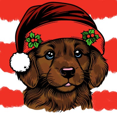 realistic dog wearing a santa hat