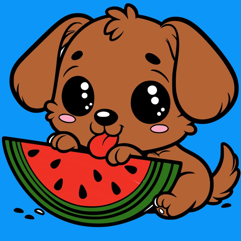 puppy eating watermelon